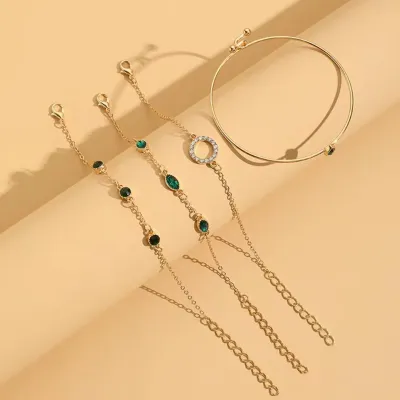 Rhinestone Green Geometric Bracelet Set (4 pcs)